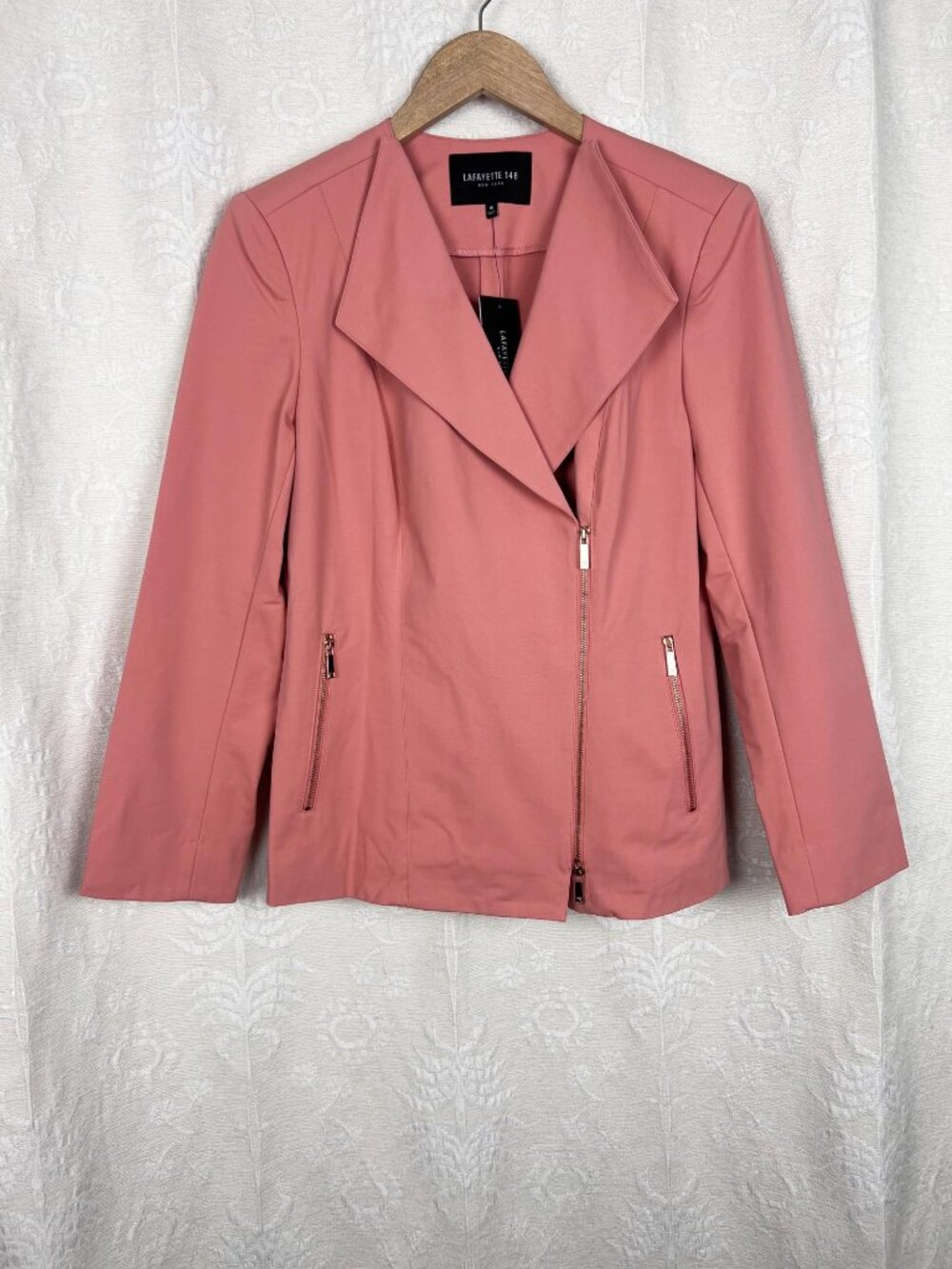 Lafayette 148 New York porcelain rose pink moto jacket cotton blend classic
